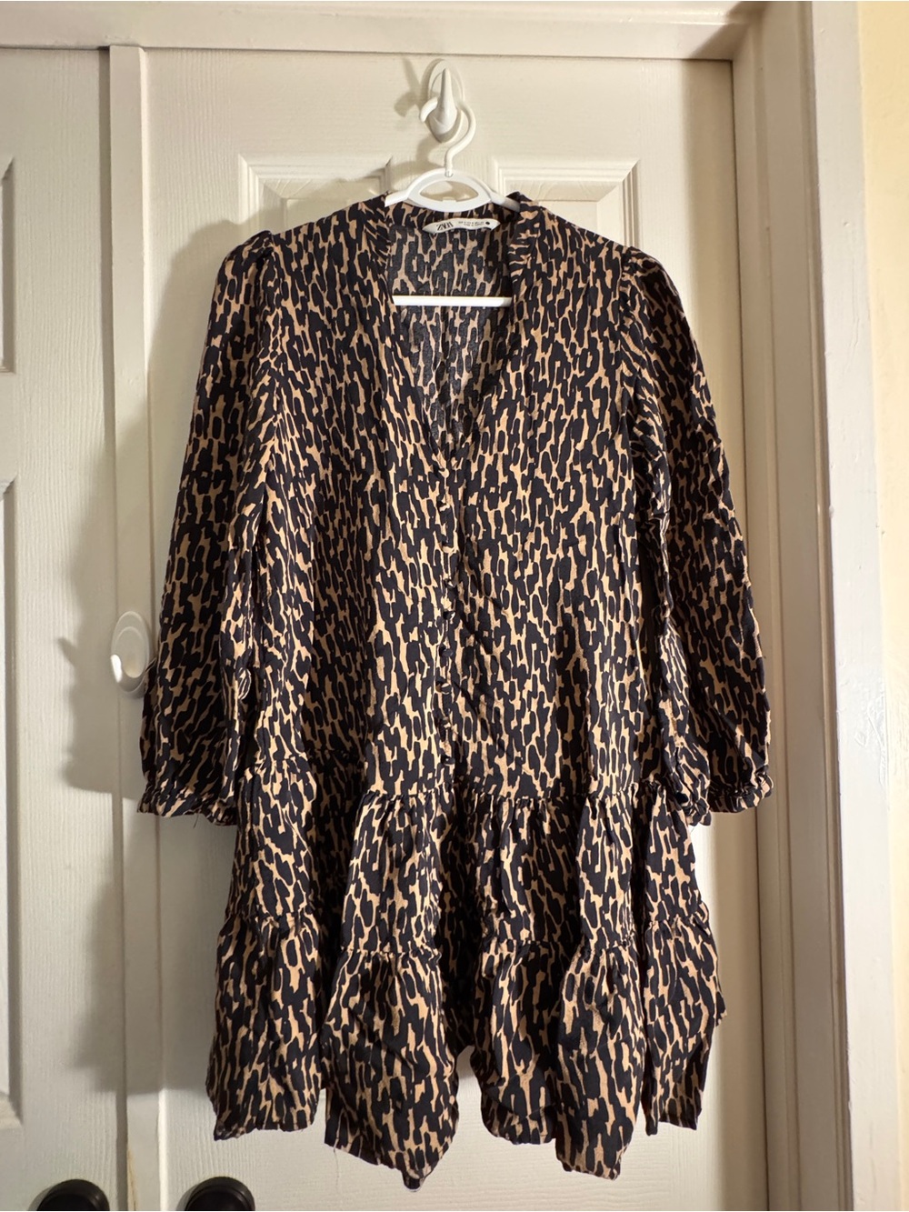 ZARA Leopard-Pattern Tiered Dress in Black & Tan